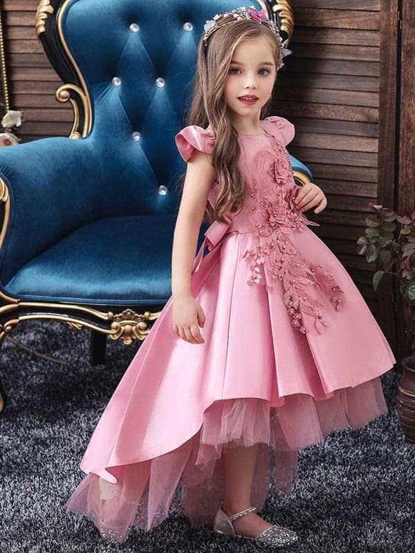 white christmas dresses Ball Gown Cap Sleeves Appliqued Ivory Flower Girl Dress, Puffy Cute Fl –  cherishgirls