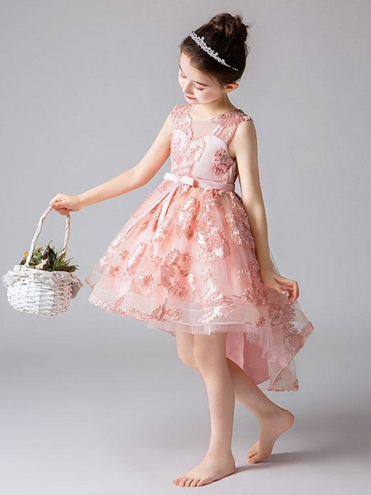 Flower Girl Dresses Jewel Neck Sleeveless Embroidered Kids Social Party Dresses