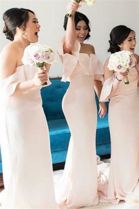 Cute Long Mermaid Pink Bridesmaid Dresses Elegant Simple Prom Dresses - Bridesmaid Dresses