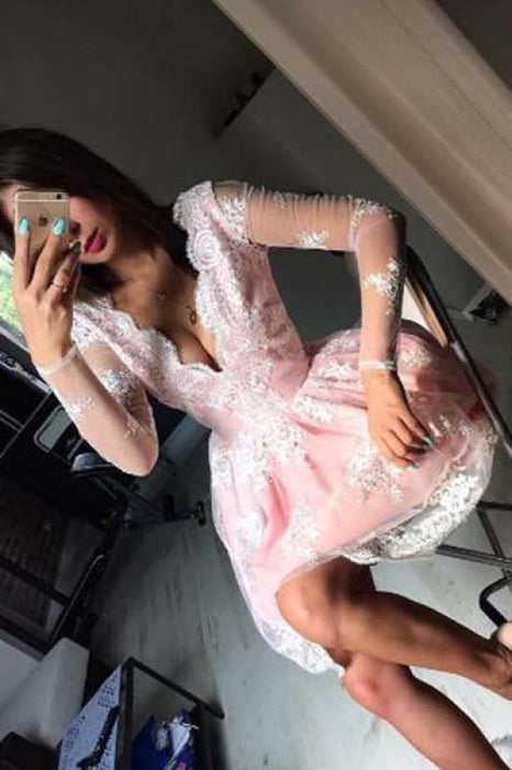 Cute Long Sleeves Short Red Prom Dresses 2021 - Bridelily Cute Long Sleeves Short Red Prom Dresses 2021 - Bridelily