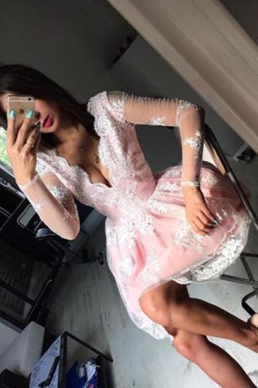 Cute Long Sleeves Short Red Prom Dresses 2021 Bridelily