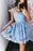 Cute Mini V-Neck Blue Homecoming Lace Appliqued Short Prom Sweet 16 Dress - Prom Dresses