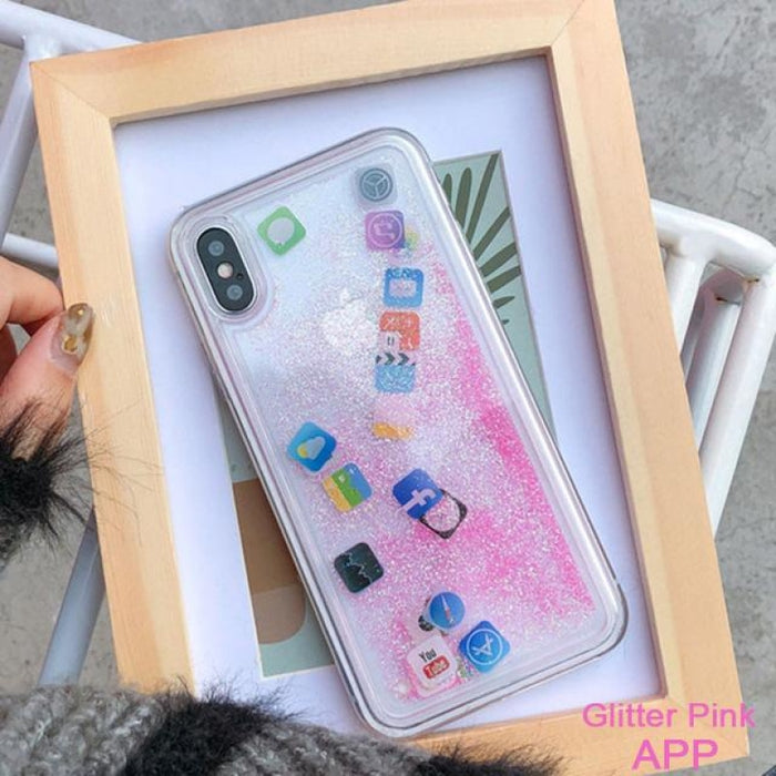 Cute Mobile Apps Icon Liquid Quicksand Case For iPhone - For iphone X / Pink