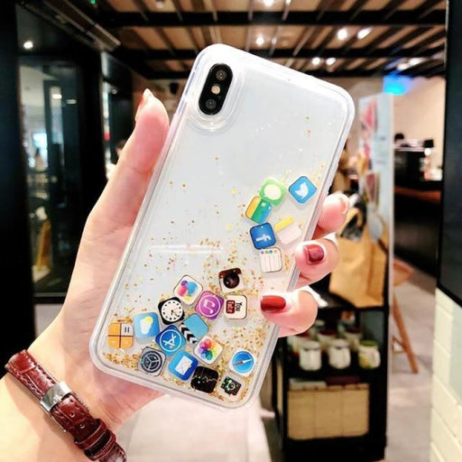 Cute Mobile Apps Icon Liquid Quicksand Case For iPhone - For iphone 11ProMax / Gold