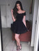 Cute Off Shoulder Lace Black Short Prom Dresses Homecoming Dresses, Off Shoulder Black Formal Dresses, Evening Dresses