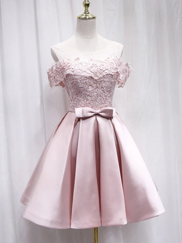 Pretty Off The Shoulder Bow A Line Short Birthday Outfits Pink Graduation Homecoming Dress Y9544