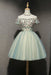 Cute Off the Shoulder Tulle Homecoming Light Green Short Prom Dress with Flowers - Prom Dresses