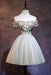 Cute Off the Shoulder Tulle Homecoming Light Green Short Prom Dress with Flowers - Prom Dresses