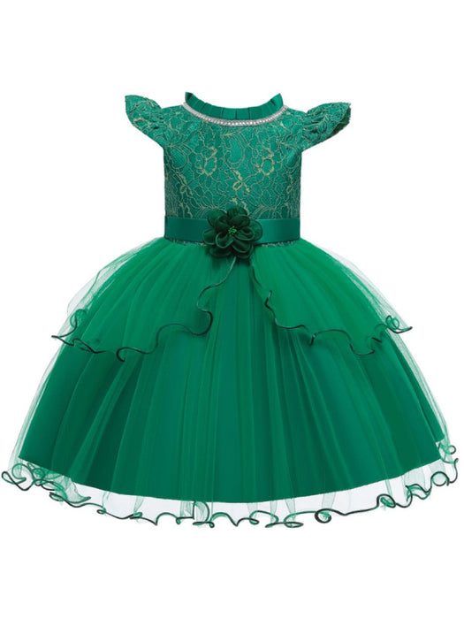 Flower Girl Dresses Jewel Neck Polyester Cotton Sleeveless Knee Length Princess Silhouette Beaded Kids Party Dresses