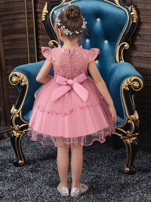Flower Girl Dresses Jewel Neck Polyester Cotton Sleeveless Knee Length Princess Silhouette Beaded Kids Party Dresses