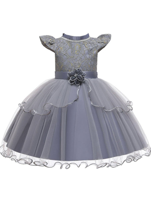 Flower Girl Dresses Jewel Neck Polyester Cotton Sleeveless Knee Length Princess Silhouette Beaded Kids Party Dresses