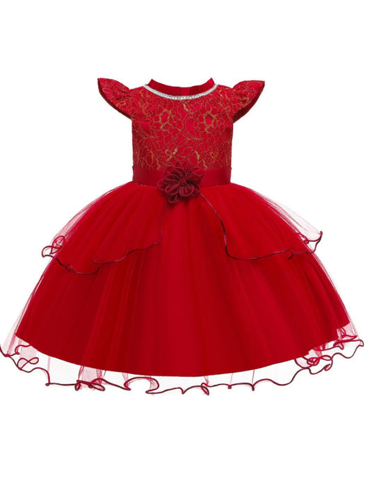 Flower Girl Dresses Jewel Neck Polyester Cotton Sleeveless Knee Length Princess Silhouette Beaded Kids Party Dresses