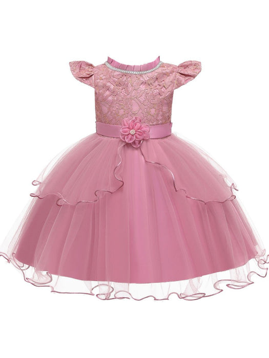 Flower Girl Dresses Jewel Neck Polyester Cotton Sleeveless Knee Length Princess Silhouette Beaded Kids Party Dresses