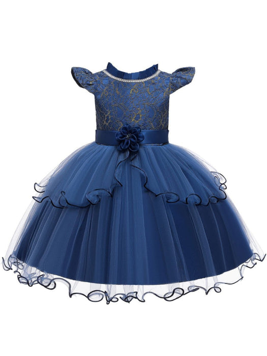 Flower Girl Dresses Jewel Neck Polyester Cotton Sleeveless Knee Length Princess Silhouette Beaded Kids Party Dresses