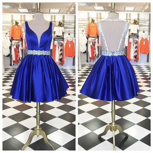 Cute Short Prom Royal Blue Beading Sleeveless Homecoming Dress - Prom Dresses