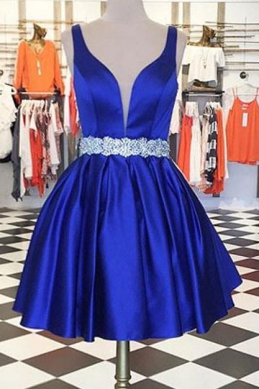 Cute Royal Blue Short Black Prom Dresses 2021