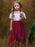 Maroon Flower Girl Dresses Jewel Neck Short Sleeves Sash Kids Social Party Dresses