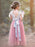 Maroon Flower Girl Dresses Jewel Neck Short Sleeves Sash Kids Social Party Dresses