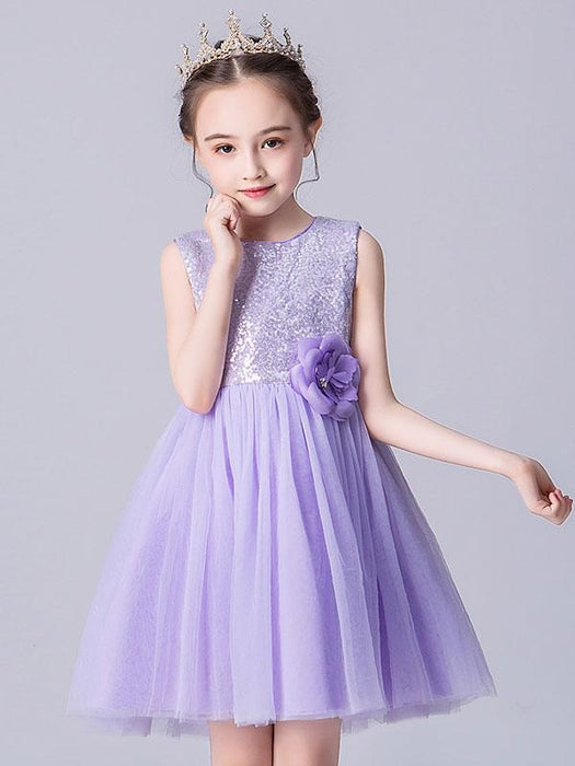 Baby Blue Flower Girl Dresses Jewel Neck Tulle Sleeveless Short Princess Dress Bows Kids Social Party Dresses