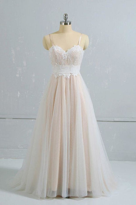 Cute Spaghetti Strap Lace A-line Wedding Dress - Wedding Dresses