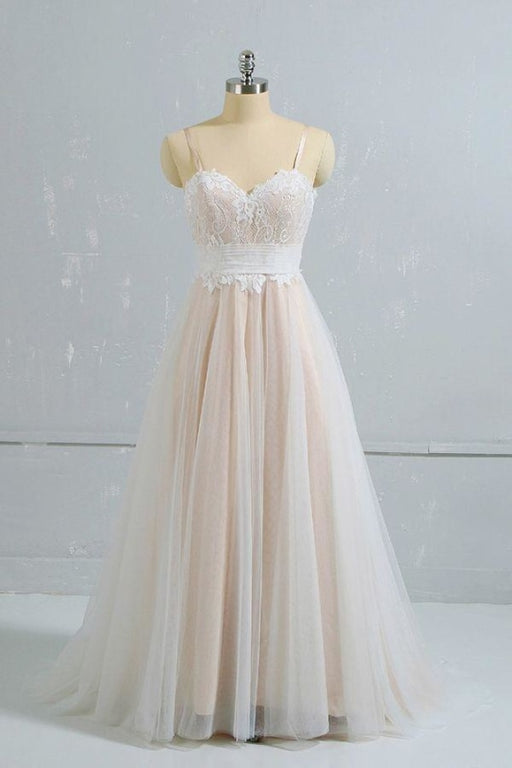 Cute Spaghetti Strap Lace A-line Wedding Dress - Wedding Dresses
