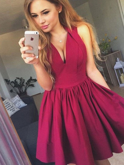 Cute V Neck Backless Layered Burgundy Short Prom Dresses Homecoming Dresses, Backless Burgundy Formal Graduation Evening Dresses, Burgundy Cocktail Dresses