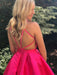 Cute V Neck Open Back Fuchsia Short Prom Dresses Homecoming Dresses, Fuchsia Short Formal Dresses, Fuchsia Graduation Evening Dresses