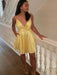Cute V Neck Yellow Satin Short Prom Dresses Homecoming Dresses, V Neck Yellow Formal Graduation Evening Dresses