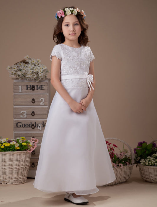 Cute White A-Line Satin Ankle-Length Flower Girl Dress for Wedding Bridelily Cute White A-Line Satin Ankle-Length Flower Girl Dress for Wedding Bridelily