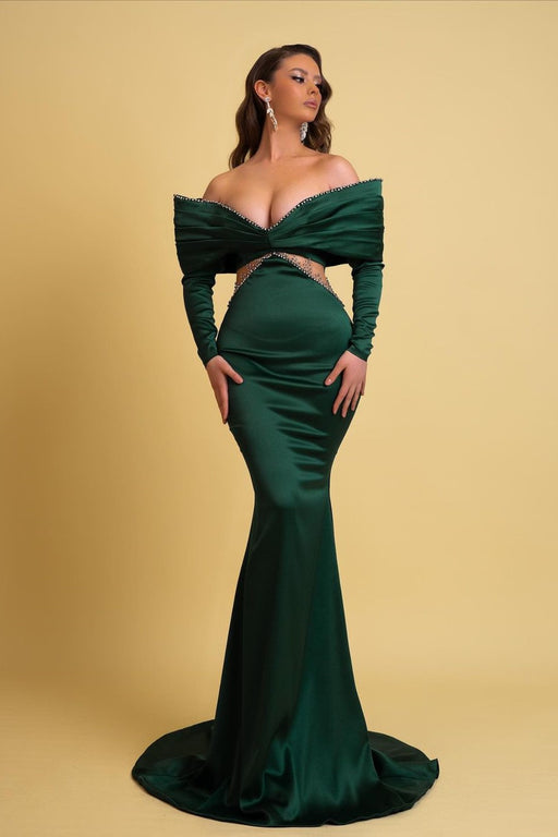 Enchanting Emerald Off-Shoulder Mermaid Prom Gown