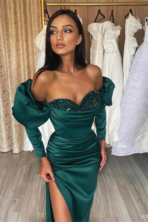 Emerald Evening Dress Prom Dress Long Sleeves Bubble Sleeves Sweetheart with Sequins
