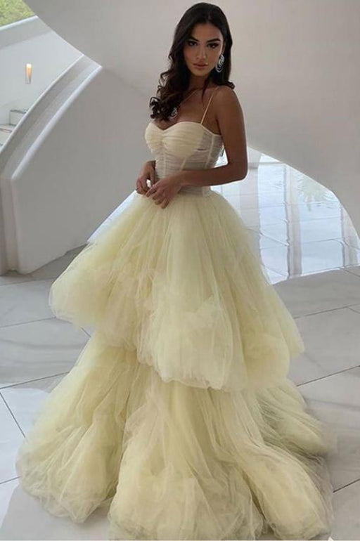 Daffodil Princess A Line Two Piece Long Prom Dresses Cheap - Bridelily Daffodil Princess A Line Two Piece Long Prom Dresses Cheap - Bridelily