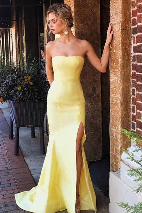 Daffodil Strapless Long Party Dress Sexy Simple Mermaid Prom Gown - Prom Dresses