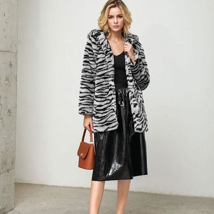 Daily Fall & Winter Hooded Leopard Faux Fur Coat - womens furs & leathers