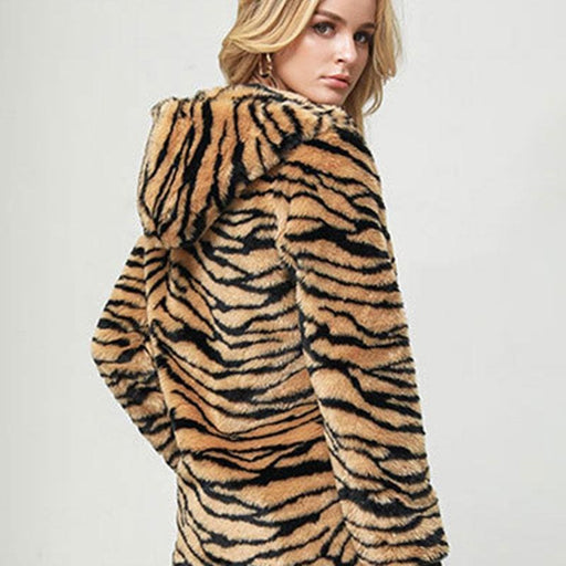 Daily Fall & Winter Hooded Leopard Faux Fur Coat - womens furs & leathers