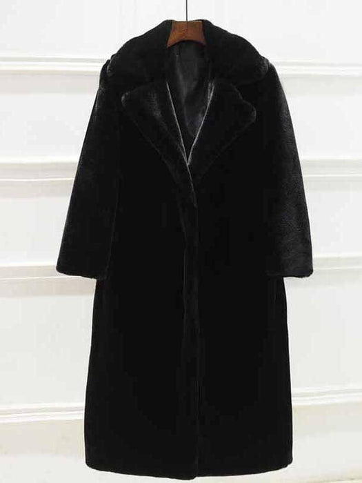 Daily Street Fashion Going out Winter Long Faux Fur Coat - Black / S - womens furs & leathers