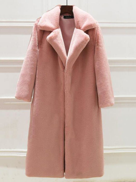 Daily Street Fashion Going out Winter Long Faux Fur Coat - Blushing Pink / S - womens furs & leathers
