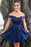 Dark Blue Off the Shoulder Homecoming Dresses Sexy Lace Short Prom Dress - Prom Dresses