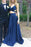 Dark Blue Two Pieces Prom V Neck Evening Open Back Party Dress Formal Dresses - Prom Dresses