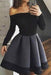 Dark Gray and Black Off the Shoulder Long Sleeve Short Homecoming Dresses with Lace - Prom Dresses