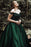 Dark Green Ball Gown Off-the-Shoulder Floor-Length Appliques Satin Prom Dresses - Prom Dresses