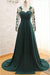 Dark Green Evening Appliques Long Prom Dress with Sleeves - Prom Dresses