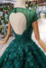 Dark Green Lace Ball Gown Prom With Beads Quinceanera Dress with Flowers - Prom Dresses