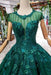 Dark Green Lace Ball Gown Prom With Beads Quinceanera Dress with Flowers - Prom Dresses