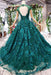 Dark Green Lace Ball Gown Prom With Beads Quinceanera Dress with Flowers - Prom Dresses