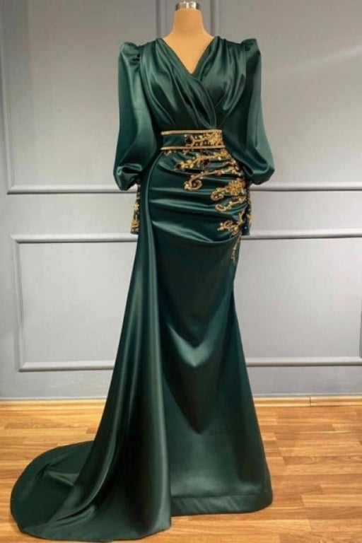 Dark Green Long Evening Dresses Prom dresses with sleeves - Prom Dresses