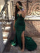 Dark Green Strapless Mermaid Long Prom Dresses with Sweep Train, Mermaid Dark Green Formal Dresses, Evening Dresses
