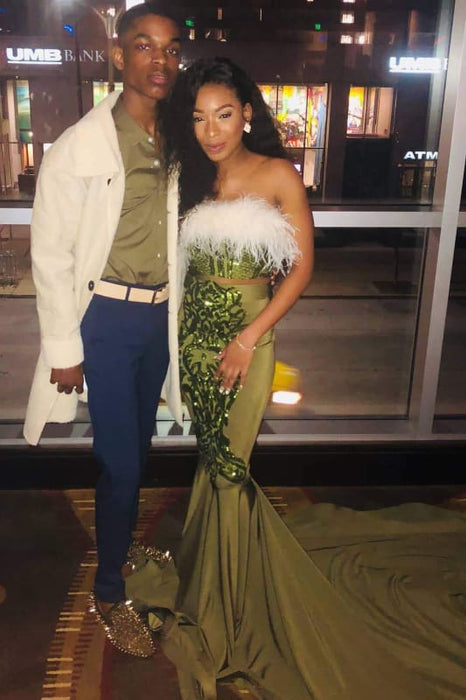 Dark Green Two Piece Cute Long Prom Dresses Cheap - Bridelily Dark Green Two Piece Cute Long Prom Dresses Cheap - Bridelily