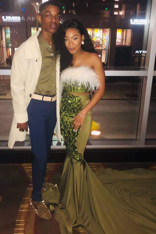 Dark Green Two Piece Sleeveless Mermaid Long Prom Dresses - Prom Dresses