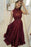 Dark Red High Neck Sleeveless Long Prom Dresses with Lace A Line Graduation Dress - Prom Dresses